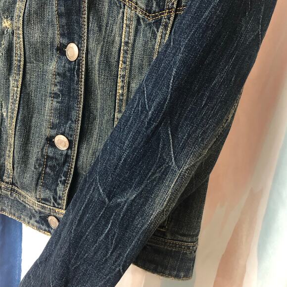 American Eagle Distressed Denim Jean Jacket Size Medium - Picture 5 of 14